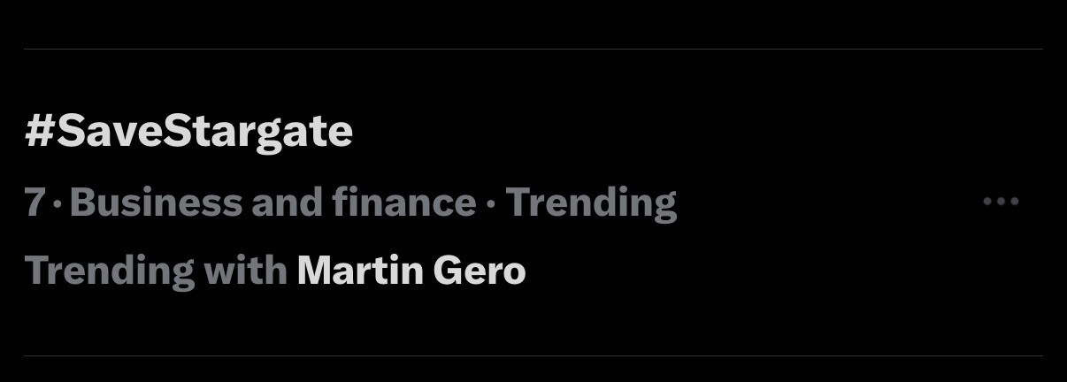 SaveStargate trending on X, with Martin Gero